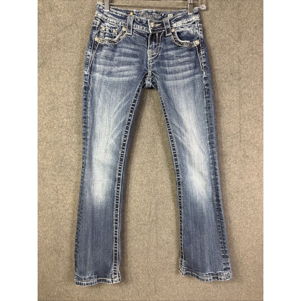 Miss Me Signature Boot Cut Jeans Embellished Rhinestones Y2K Low Rise Size 25 - Picture 4 of 9